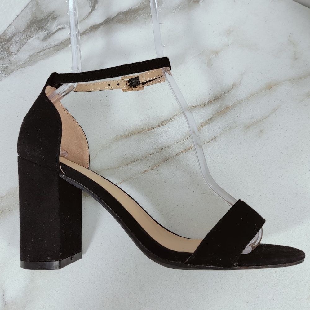 Unbranded Black Faux Suede Block Heel Ankle Strap Dress Sandals, Sz 8